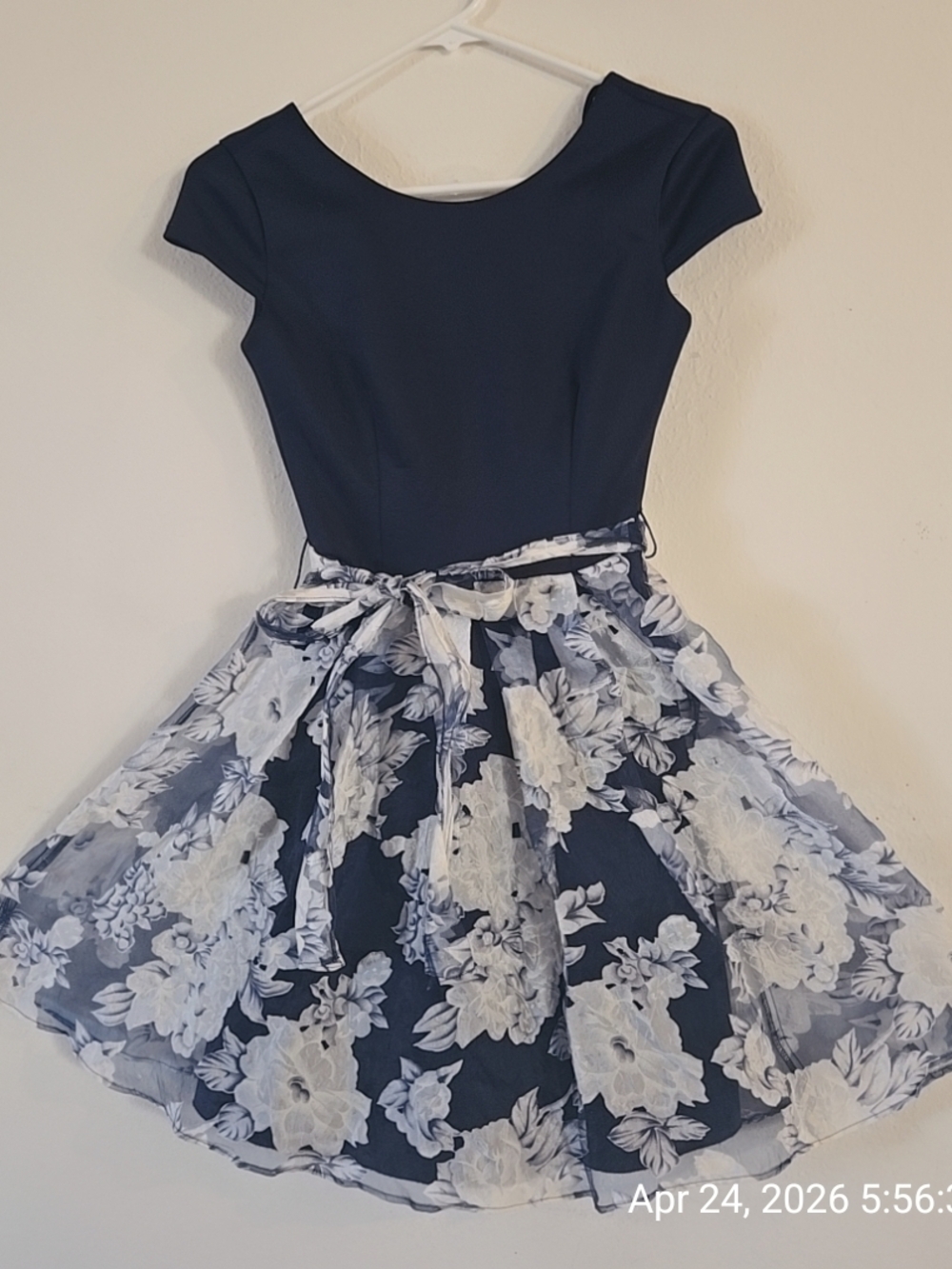 Darling Navy and White Floral Fit-and-Flare Dress